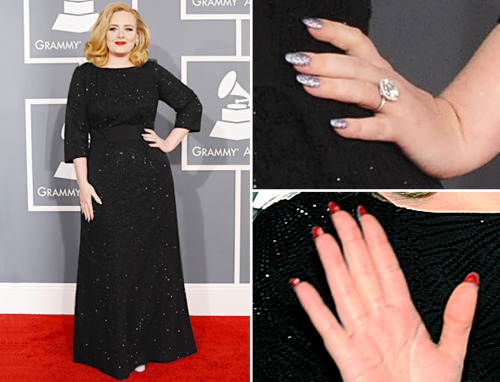  Adele had a Loub mani with a twist opting for a sparkly silver on top